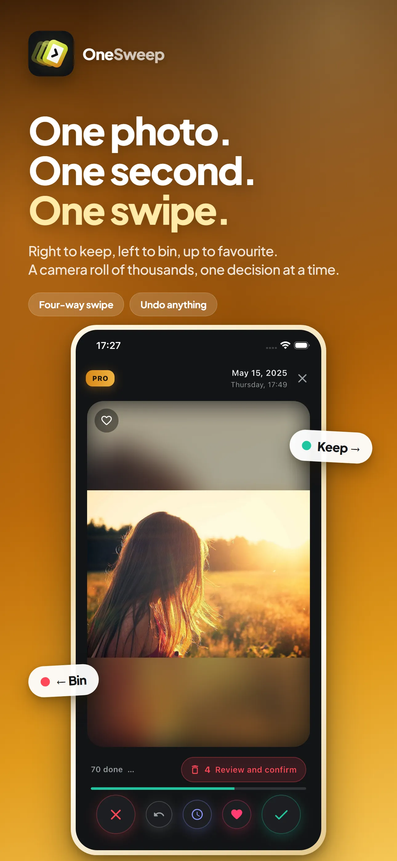 OneSweep: Keep, bin, favourite or postpone, one swipe each